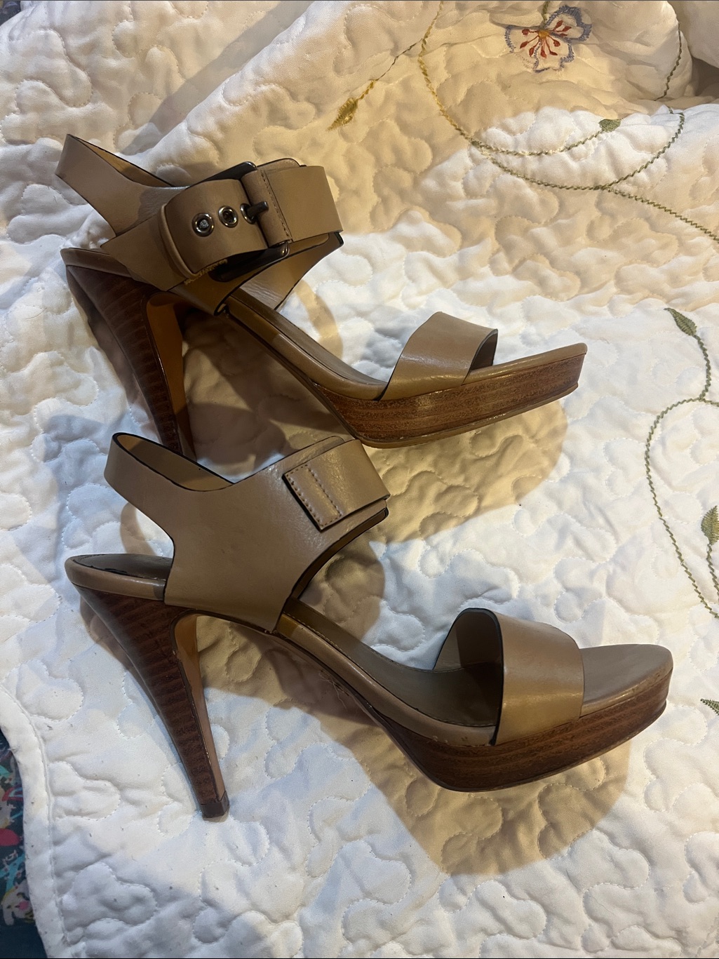 Kelly & Katie Neutral Taupe Platform Heel Sandals